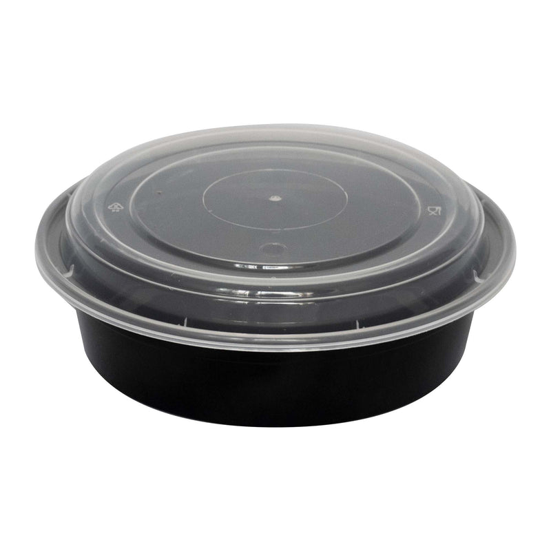 24 Oz Round Black Plastic Take-Out Container with Lid-TG-PP-24-R | Sold By Gator Chef