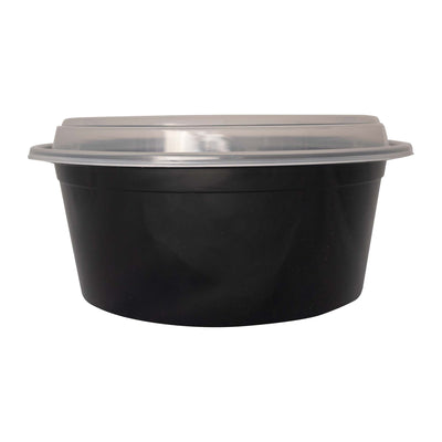38 Oz. Round Plastic Take-Out Container Black with Clear Lid (ITI TG-PP-38-R)