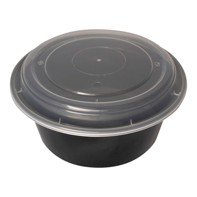 48 Oz. Round Plastic Take-Out Container Black with Clear Lid (ITI TG-PP-48-R)